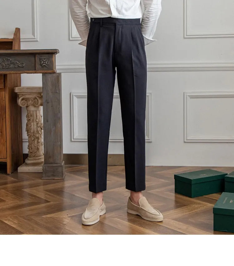 Mid-High Waist Straight Cropped British Pants