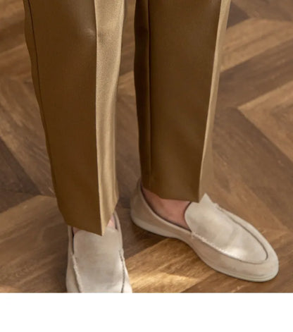Mid-High Waist Straight Cropped British Pants